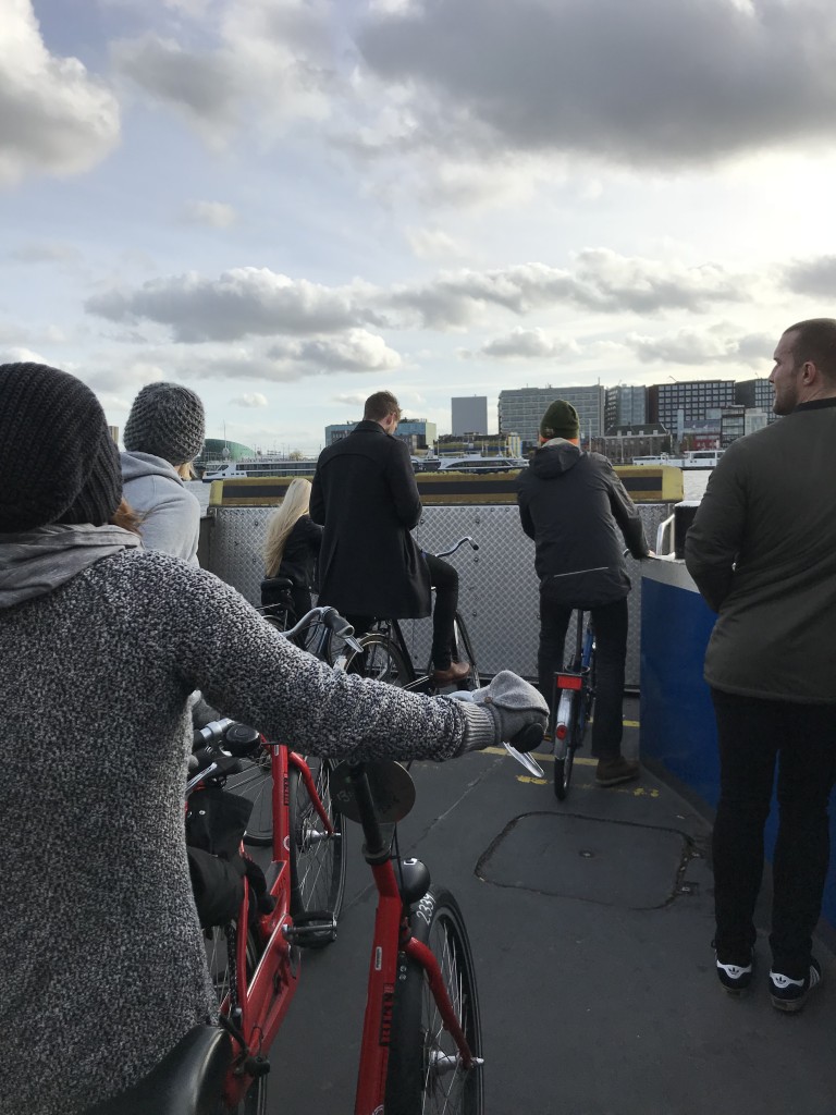 ferry boat crossing bikes amsterdam
