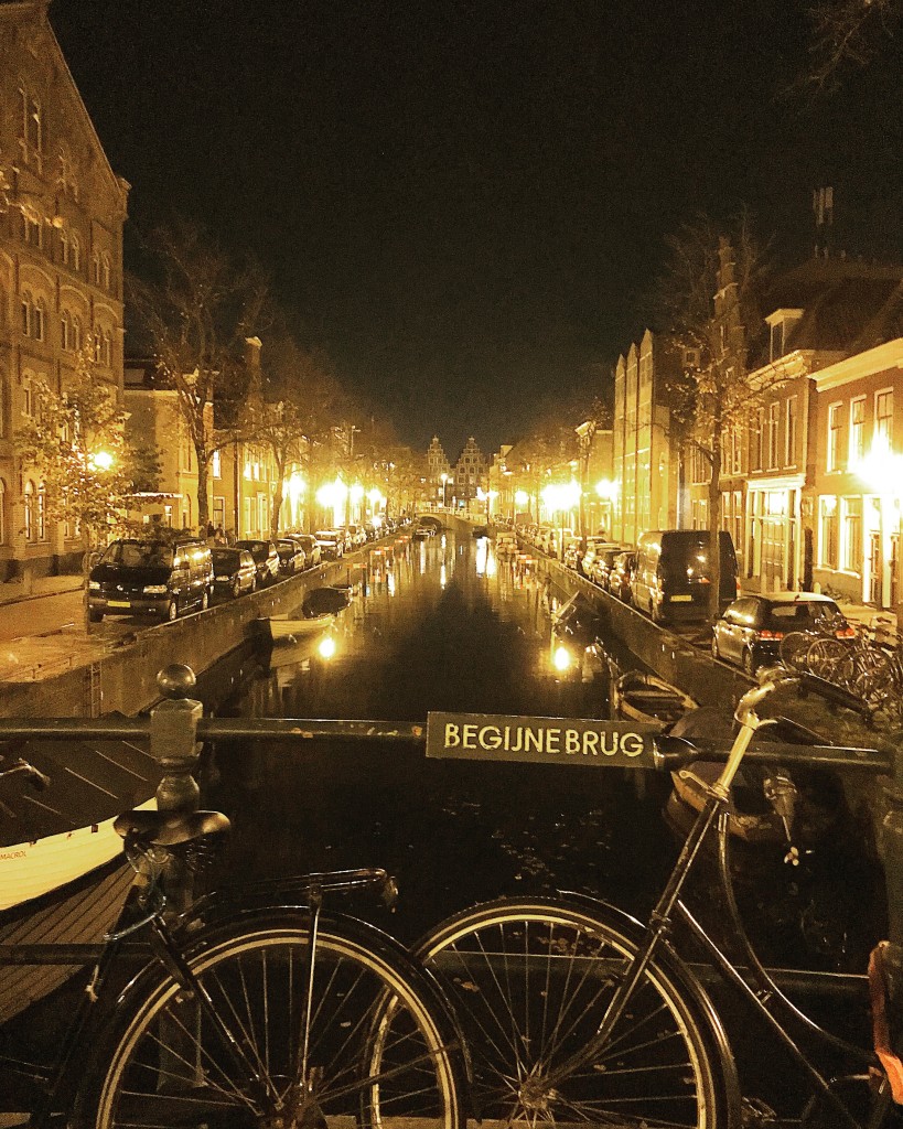 haarlem canal night time netherlands bikes 