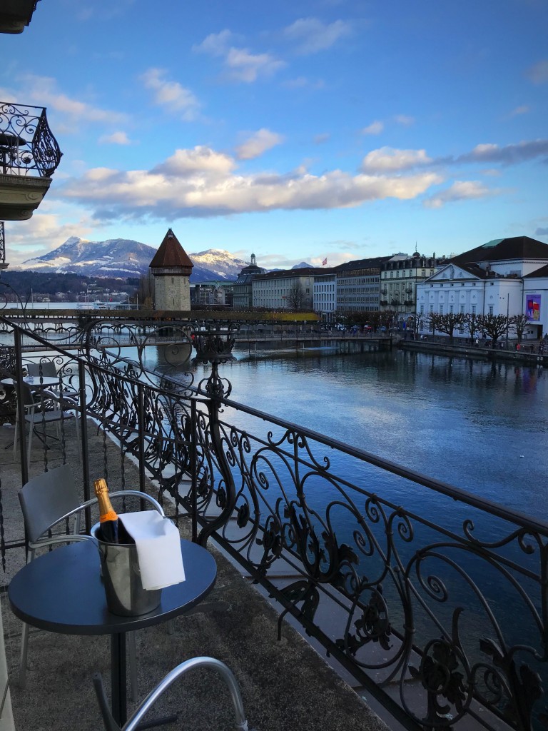 view from balcony hotel des balances luxern switzerland