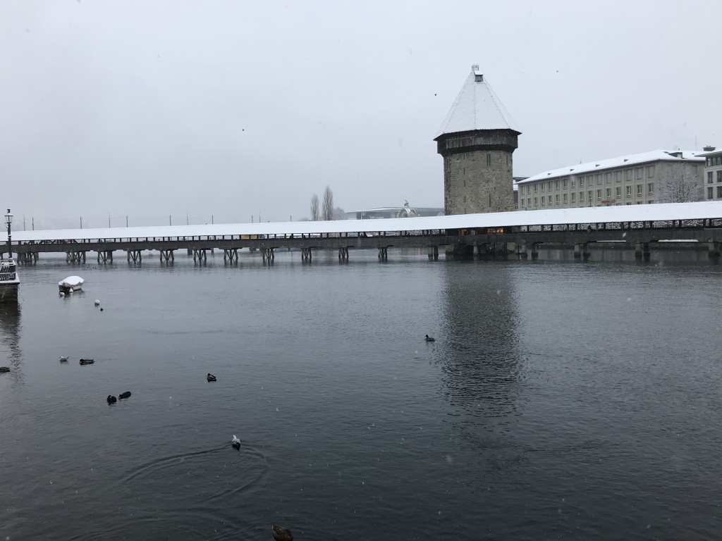 snowy luzern bridge